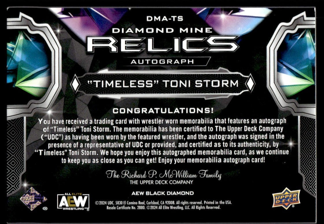 2024 Upper Deck Black Diamond Dma-Ts "Timeless" Toni Storm Diamond Mine Relics Auto