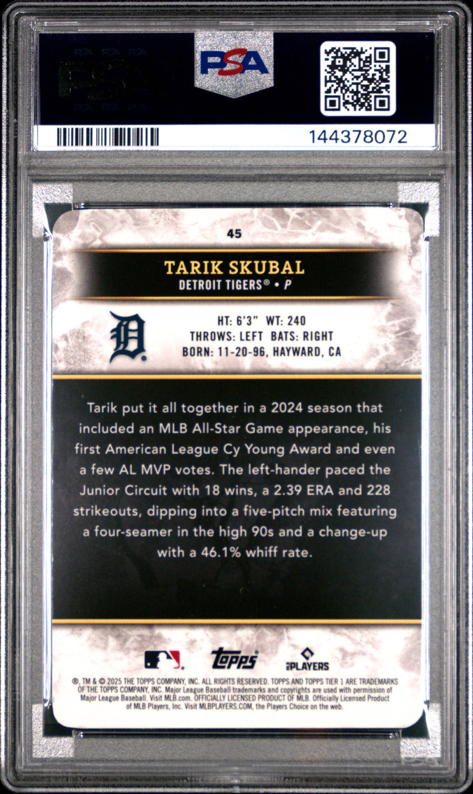 2025 Topps Tier One Tarik Skubal #45 Magenta Printing Plates 1/1 1/1 PSA