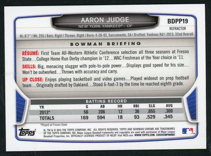 2013 Bowman Chrome Bdpp19 Aaron Judge Refractor New York Yankees