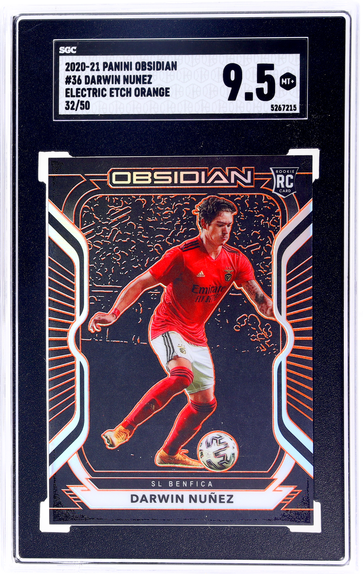 2020-21 Panini Obsidian #36 Darwin Nunez Electric Etch Orange 32 Sgc 9.5