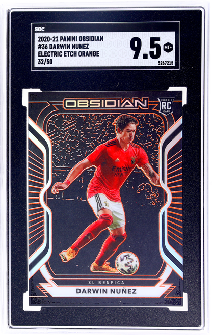 2020-21 Panini Obsidian #36 Darwin Nunez Electric Etch Orange 32 Sgc 9.5