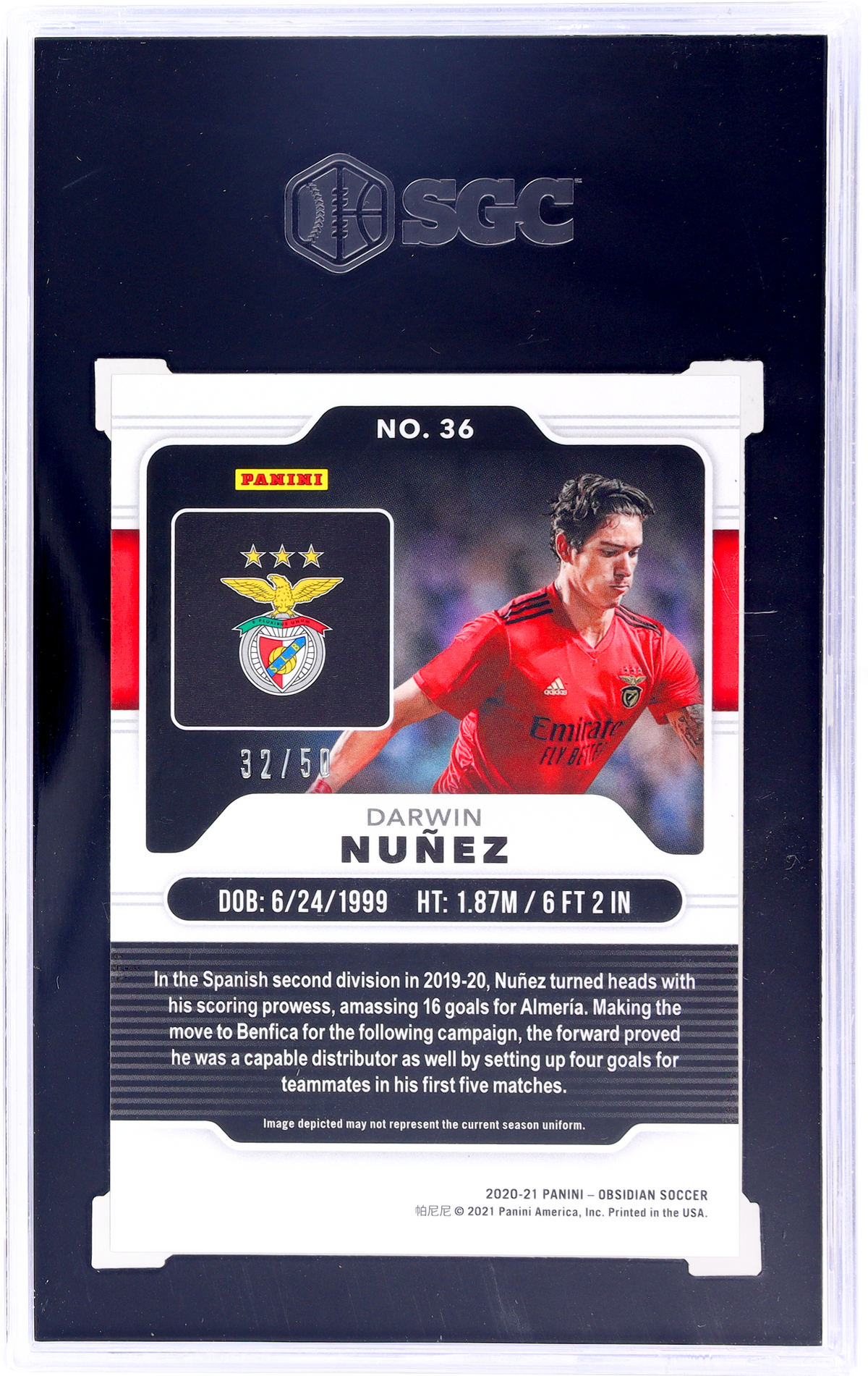 2020-21 Panini Obsidian #36 Darwin Nunez Electric Etch Orange 32 Sgc 9.5