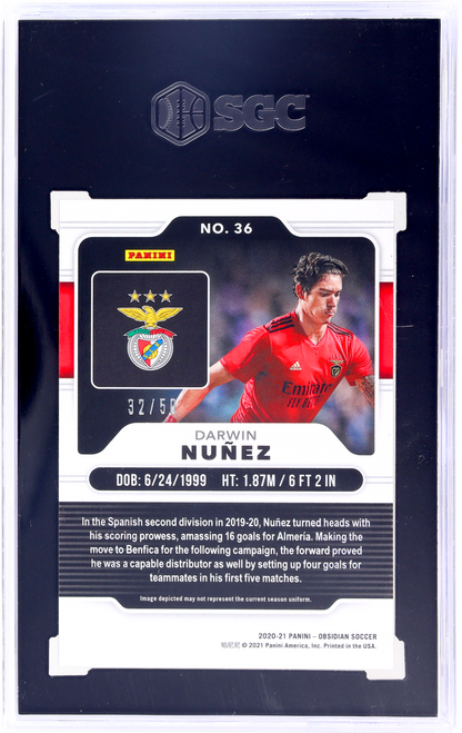 2020-21 Panini Obsidian #36 Darwin Nunez Electric Etch Orange 32 Sgc 9.5