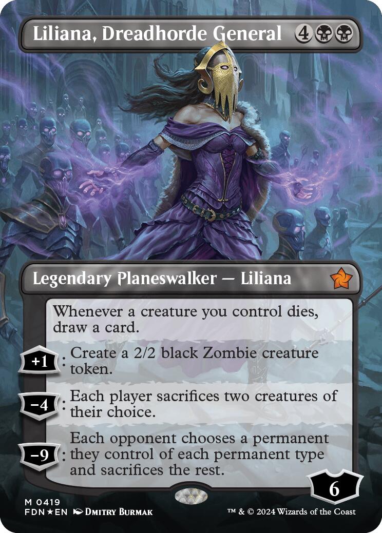 Liliana, Dreadhorde General (Borderless) (Mana Foil) [Fdn - 419]
