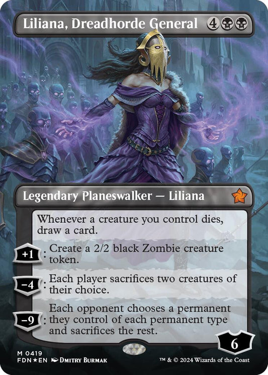 Liliana, Dreadhorde General (Borderless) (Mana Foil) [Fdn - 419]