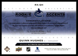 2019 Upper Deck Ultimate Collection Ra-Qh Quinn Hughes Rookie Accents Rookie 177 Canucks Auto