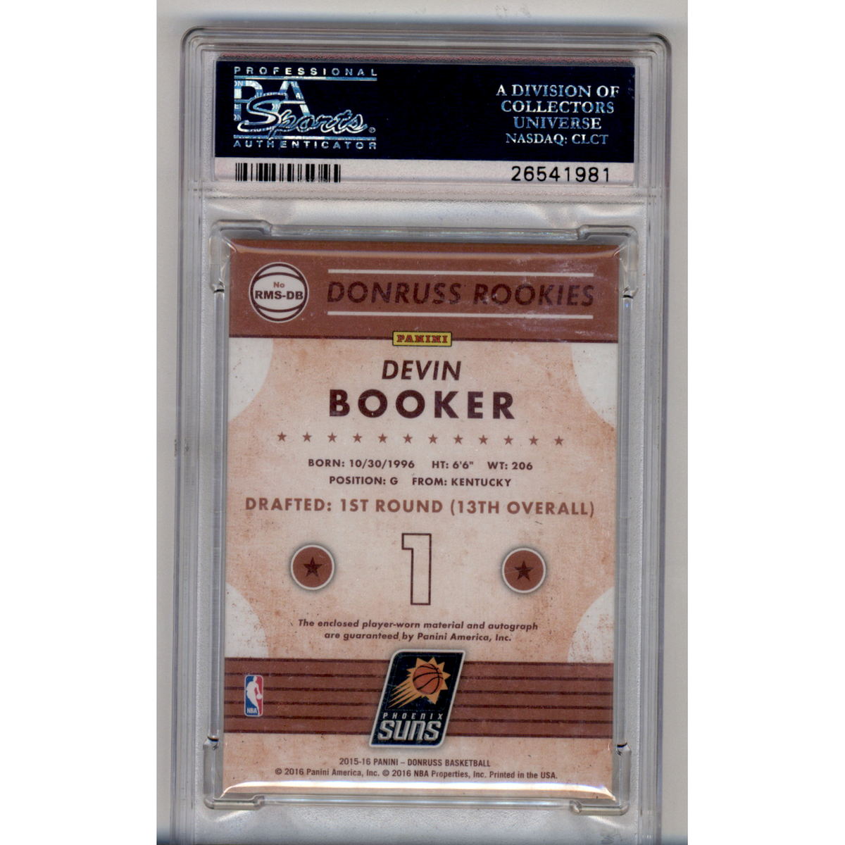 2015 Panini Donruss Rookie Material Signatures Devin Booker #Rmsdb Sig. PSA 10