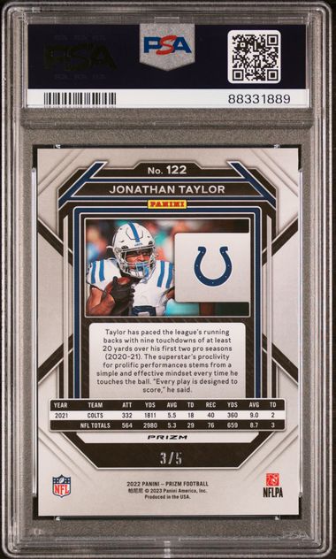 Jonathan Taylor 2022 Panini Prizm Green Shimmer #'D 3/5 PSA 10