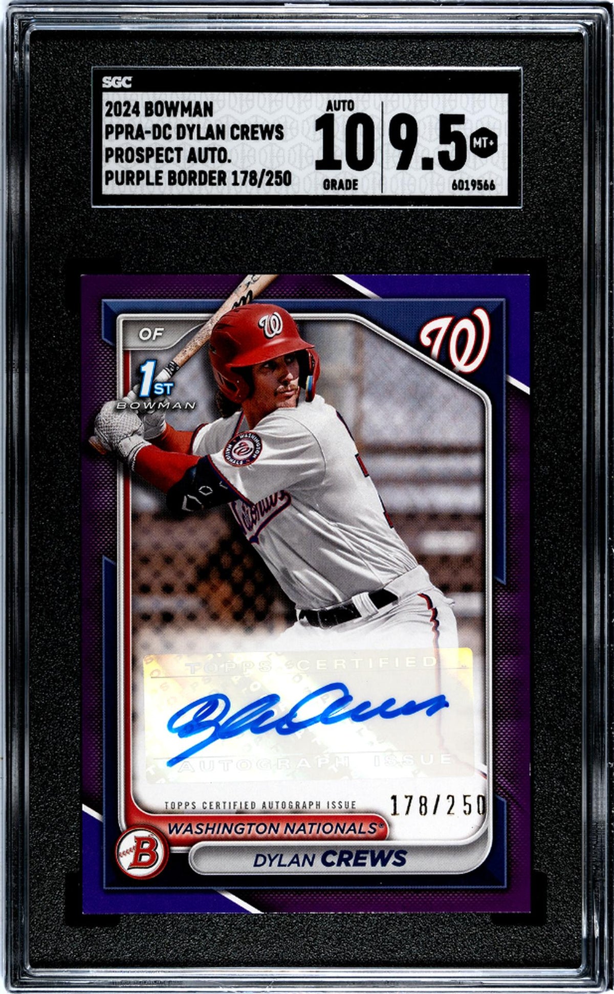 2024 Bowman #Ppra-Dc Dylan Crews Pros. Auto. Purple Border /250 Sgc 9.5