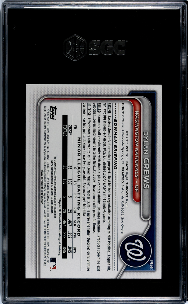 2024 Bowman #Ppra-Dc Dylan Crews Pros. Auto. Purple Border /250 Sgc 9.5