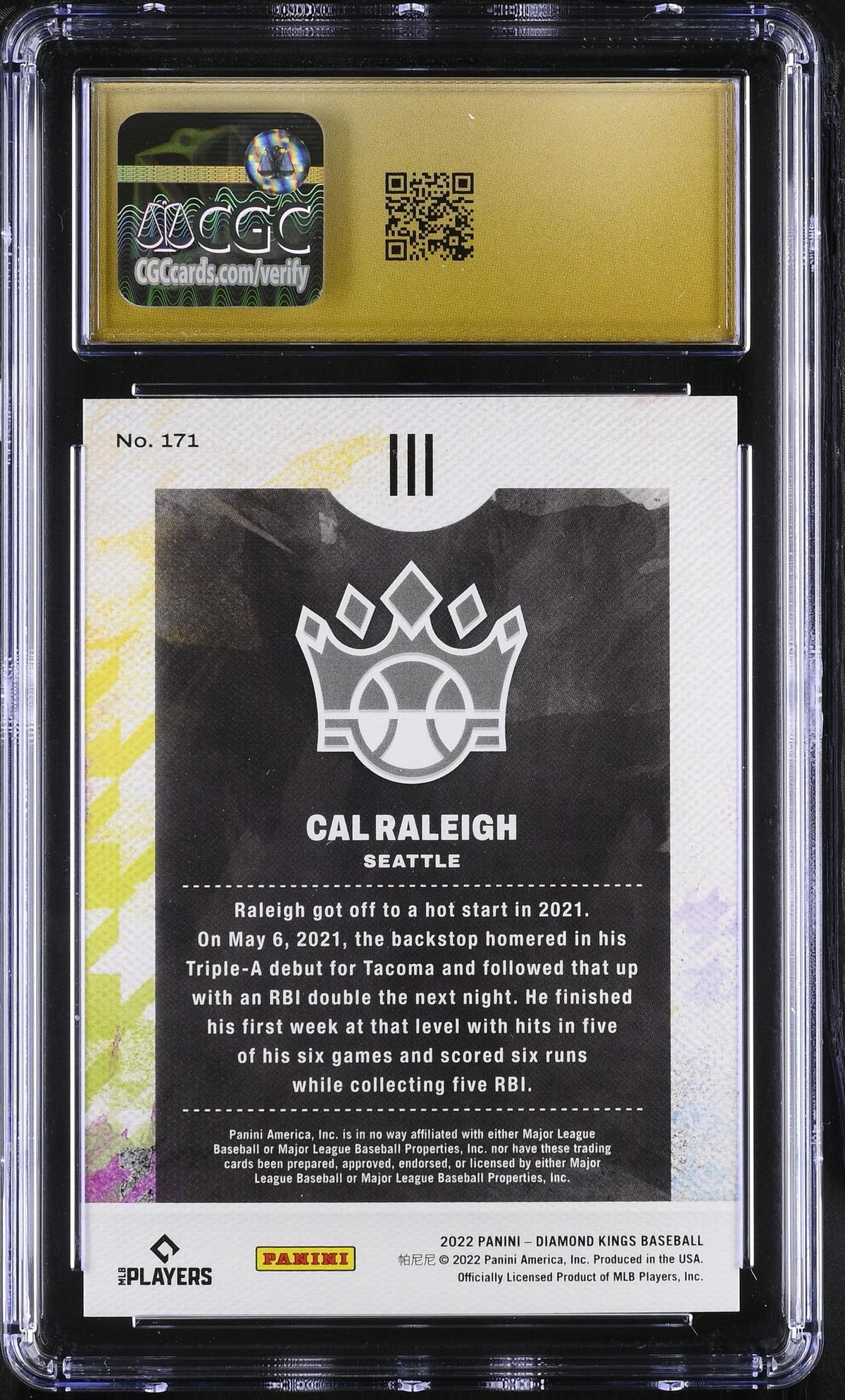 2022 Diamond Kings #171 Cal Raleigh Gray Frame CGC 10