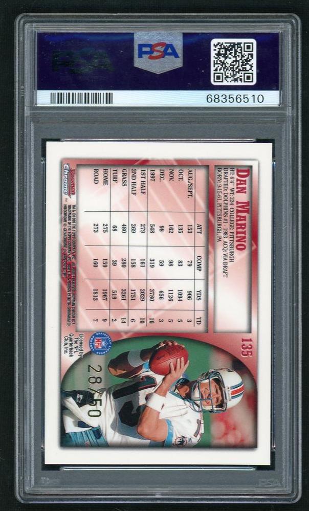1998 Bowman Chrome Gold Refractor Dan Marino #135 /50 PSA 6