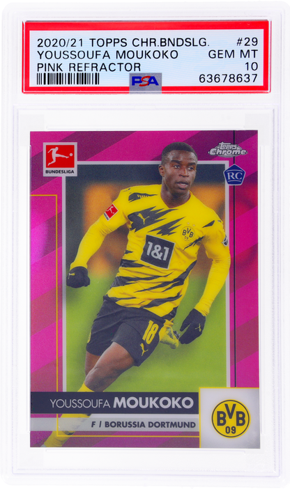 2020 Topps Chrome Pink Refractor Youssoufa Moukoko #29 Rc /75 PSA 10