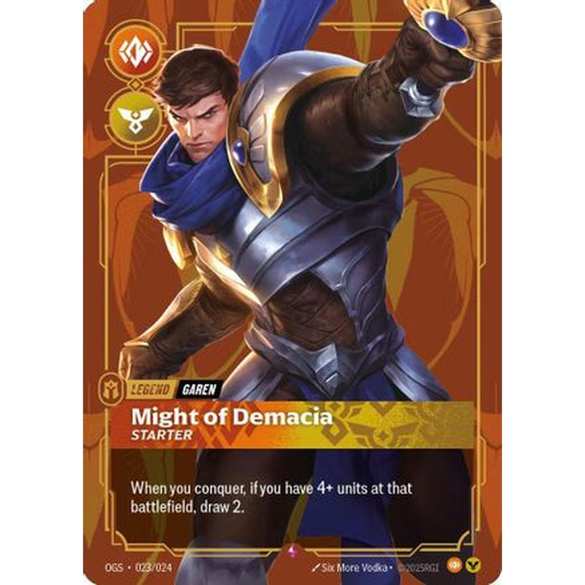 Garen - Might Of Demacia (Metal) (023/024) [Riftbound Organized Play Promotional Cards] Foil