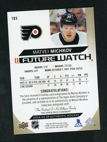 2024 Upper Deck Sp Authentic 185 Matvei Michkov Future Watch Rookie Vg Flyers Auto