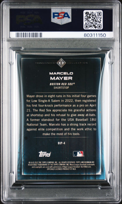 Marcelo Mayer 2022 Bowman Transcendent Collection Bowman Icons /50 Batting PSA 10