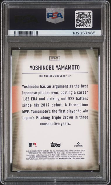 Yoshinobu Yamamoto 2024 Topps Home Field Advantage Rc PSA 9