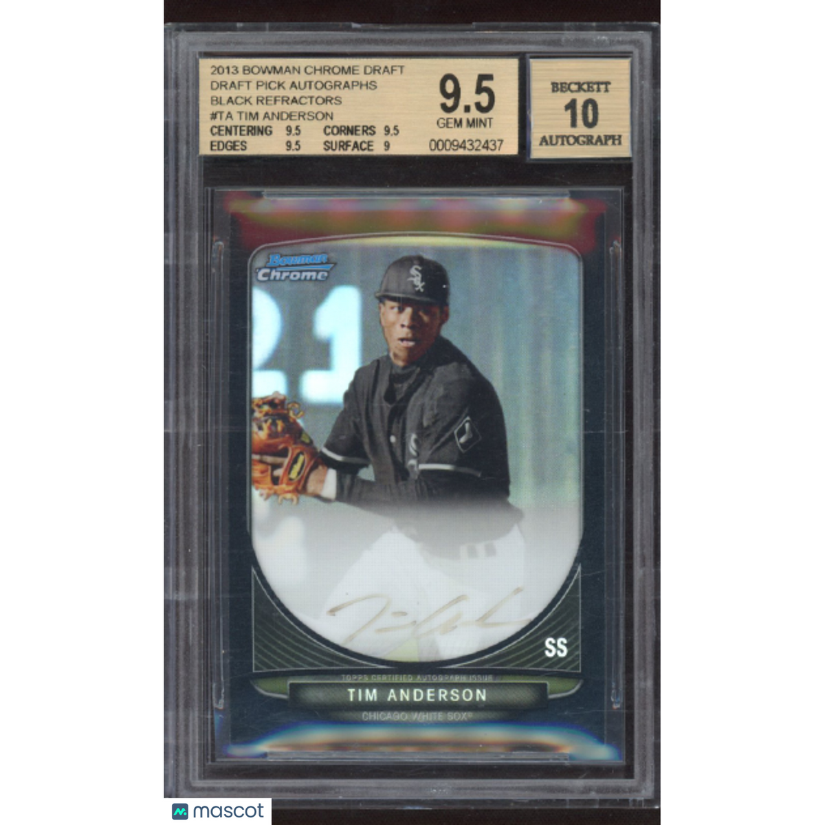 2013 Bowman Chrome Draft Pick Auto Black Refractors Tim Anderson #Ta BGS 9.5