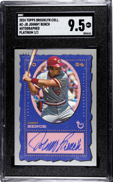 Johnny Bench 2024 Topps Brooklyn Collection Platinum Auto 1/1 #AC-JB SGC 9.5