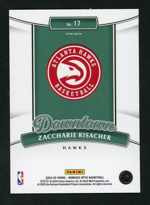 2023 Panini Donruss Optic 17 Zaccharie Risacher Downtown Prizm Rookie Vg Atlanta Hawks