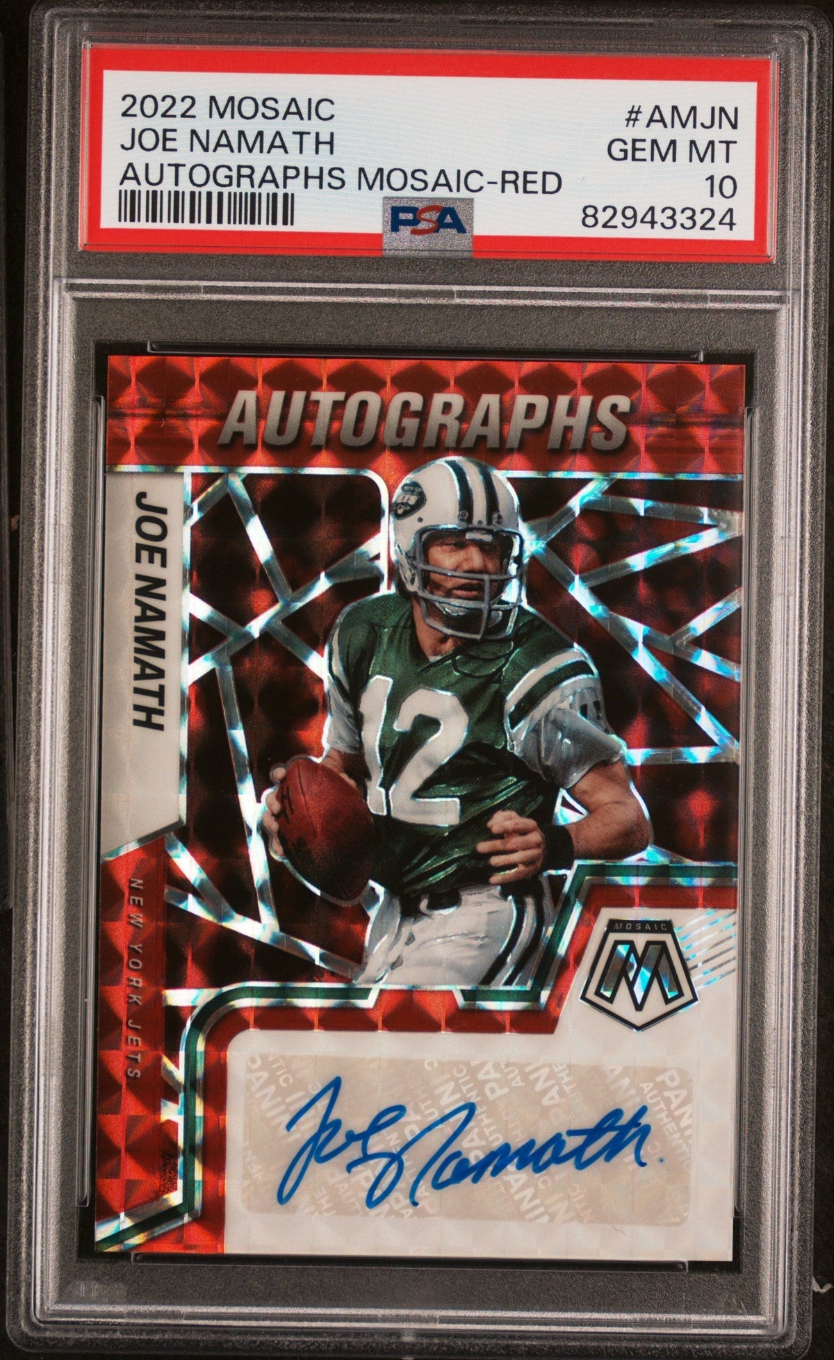 2022 Panini Mosaic Autographs Mosaic Red Joe Namath #Amjn PSA 10