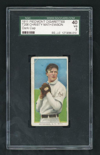 1911 Piedmont Cigarettes T206 Christy Mathewson Sgc 3 Vg N.Y. Nat'l