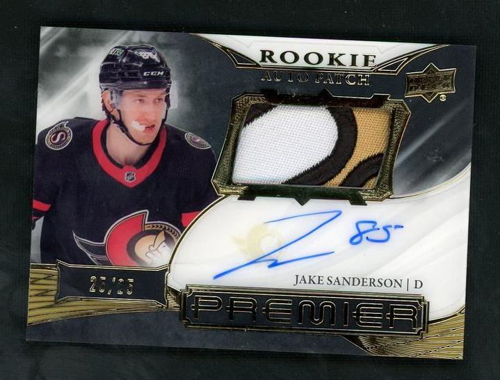 2022 Upper Deck Premier Ahr-Sa Jake Sanderson Rookie Auto Patch Rookie /99 Vg Ottawa Senators