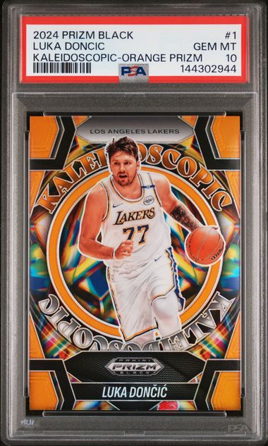 Luka Doncic 2024 Panini Prizm Black Kaleidoscopic Orange Prizm #'D 26/49 PSA 10