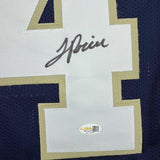 Framed Autographed/Signed JaDarian Price 35x39 Notre Dame Blue College Football Jersey JSA COA