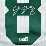Framed Autographed/Signed Josh Jacobs 35x39 Green Bay White Football Jersey Beckett BAS COA