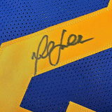 Framed Autographed/Signed Marshall Faulk 35x39 St. Louis Blue Football Jersey Beckett BAS COA