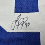 Framed Autographed/Signed Jason Pierre-Paul JPP 35x39 New York Blue Football Jersey JSA COA