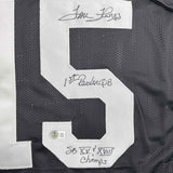Framed Autographed/Signed Tom Flores 35x39 Las Vegas Oakland Black Football Jersey Beckett BAS COA