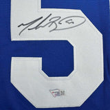 Framed Autographed/Signed Mookie Betts 35x39 Los Angeles LA Blue Baseball Jersey Fanatics COA