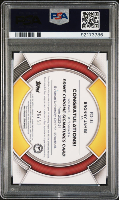 2023 Bowman University Chrome Prime Signatures Bronny James Jr. #Pcslbj /150 PSA 10