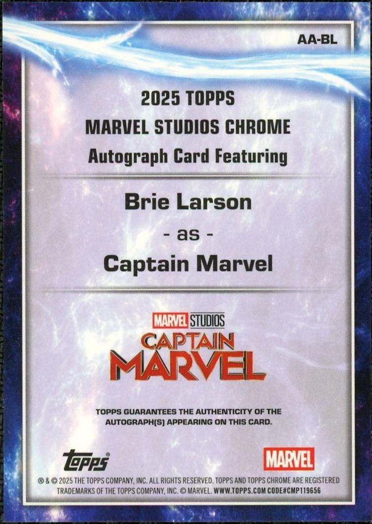 2025 Topps Chrome Marvel Studios Sapphire Aa-Bl Carol Danvers Auto /10 Inscription