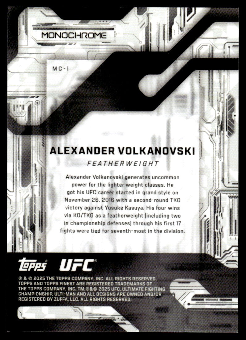 2025 Topps Finest Mc-1 Alexander Volkanovski Monochrome