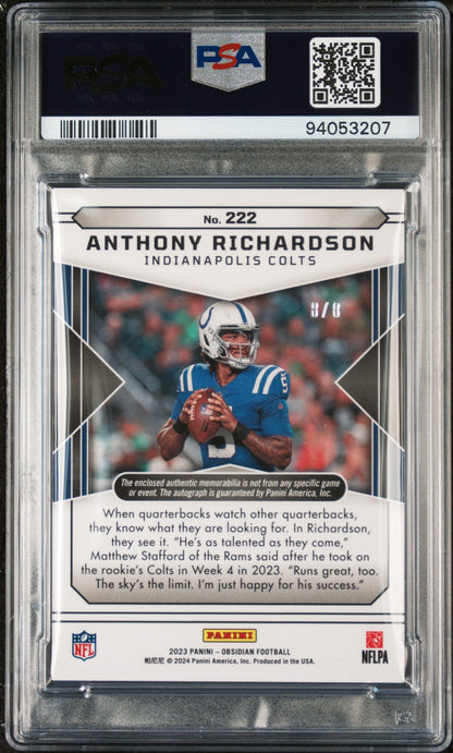 2023 Panini Obsidian Electric Etch Red Anthony Richardson #222 Rc Rpa /8 PSA 9