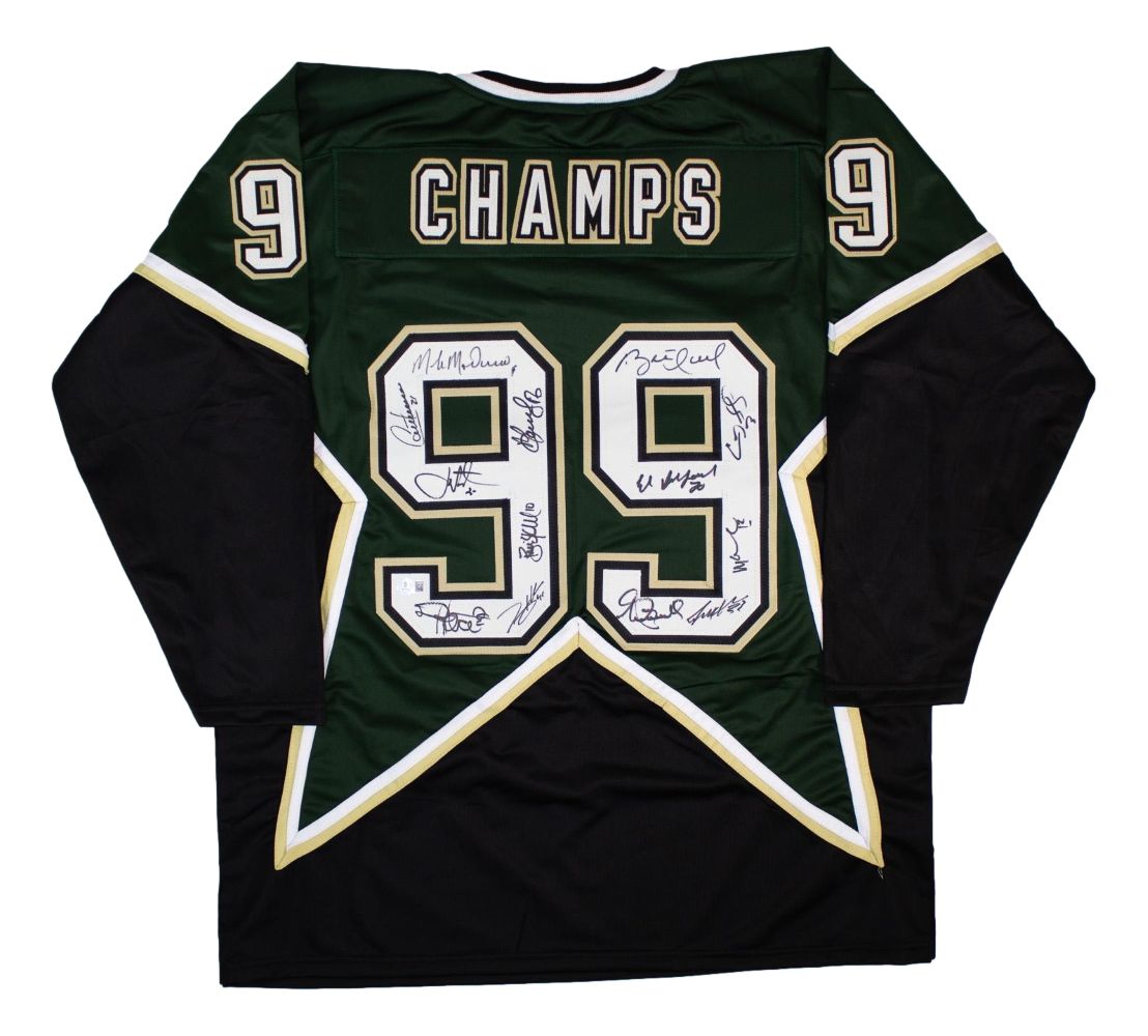1999 Dallas Stars Team (13) Signed Green Champions Hockey Jersey BAS