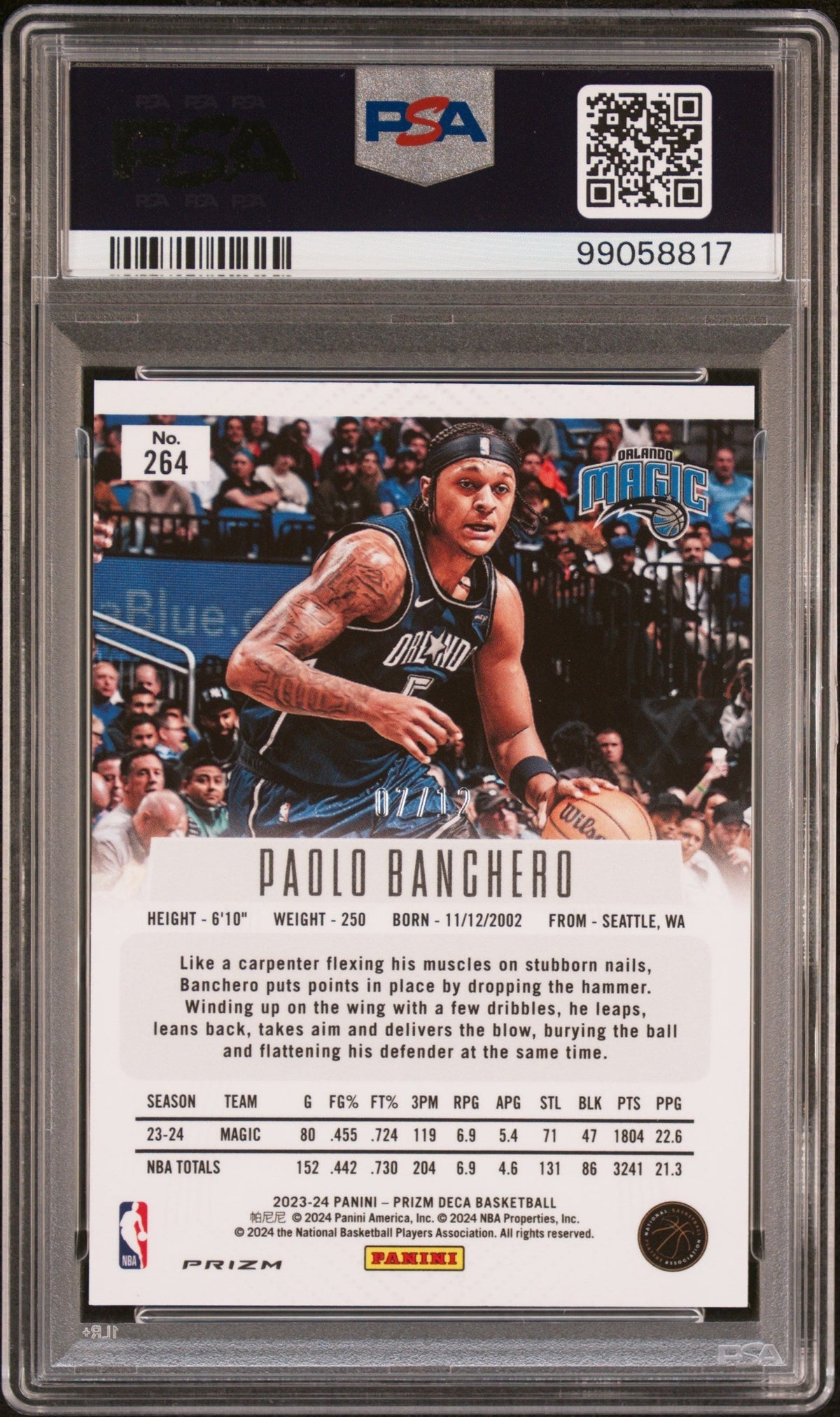2023 Panini Prizm Deca Green Shimmer Fotl Paolo Banchero #264 /12 PSA 10