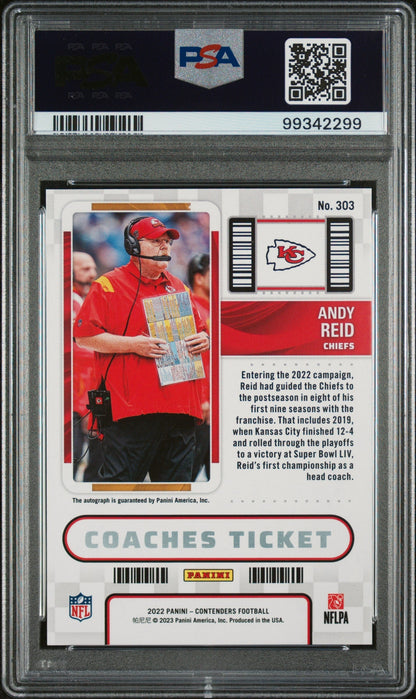 2022 Panini Contenders Coaches Ticket Andy Reid #303 Auto /99 PSA 10