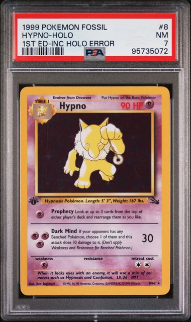 Hypno 1999 Pokemon Fossil 1St Edition - Holo Error #8/62 PSA 7