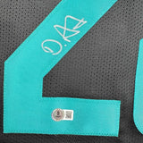 Framed Autographed/Signed De'Von DeVon Achane 35x39 Miami Black Football Jersey Beckett BAS COA