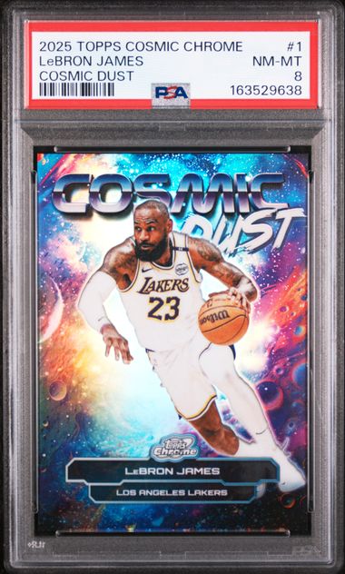 Lebron James 2025 Topps Cosmic Chrome Cosmic Dust Ssp PSA 8