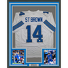 Framed Autographed/Signed Amon-Ra St. Brown 35x39 Detroit White Football Jersey Beckett BAS COA