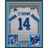 Framed Autographed/Signed Amon-Ra St. Brown 35x39 Detroit White Football Jersey Beckett BAS COA