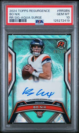Graded 2024 Topps Resurgence Bo Nix #RRSNB /249 Aqua Surge Rookie Auto Rookie RC Football Card PSA 10 Gem Mint