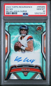 Graded 2024 Topps Resurgence Bo Nix #RRSNB /249 Aqua Surge Rookie Auto Rookie RC Football Card PSA 10 Gem Mint