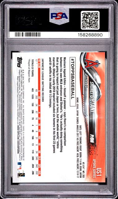 Shohei Ohtani 2018 Topps Update Rookie Card #Us1 PSA 9