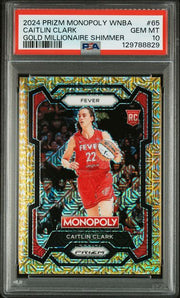Graded 2024 Panini Prizm Monopoly WNBA Caitlin Clark #65 /500 Gold Millionaire Shimmer Rookie RC Basketball Card PSA 10 Gem Mint